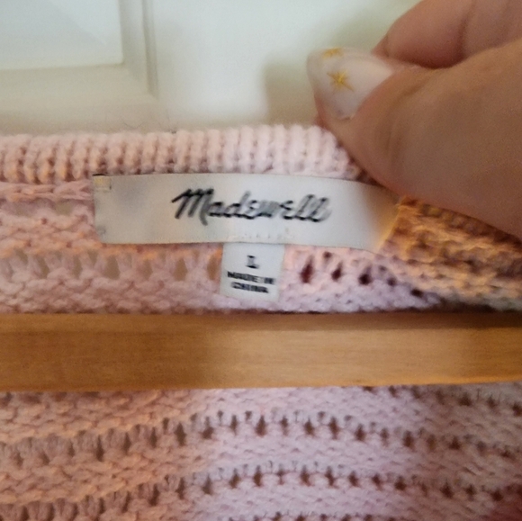 Madewell Chunky Loose Knit Sweater Vneck Size Large Cotton Pullover Pink Coastal - Picture 3 of 8